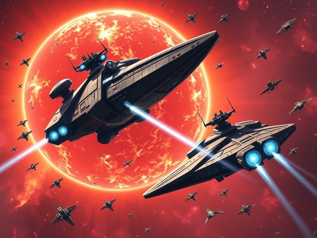 Epic Space Battle Around a Red Giant Star in a Sci-Fi Aesthe...