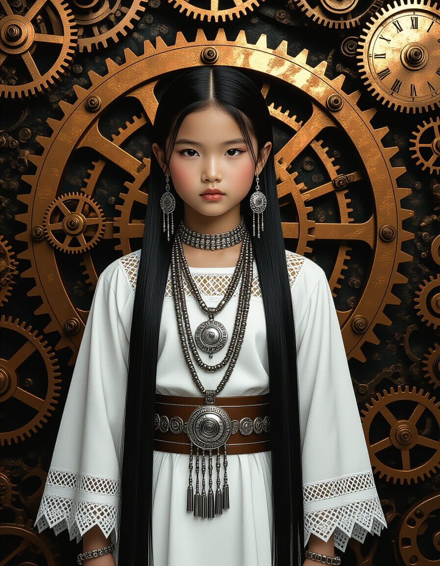 Hmong Girl in Steampunk World with Fractal Inspiration