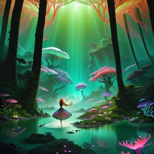 Lush Biopunk Forest: A Biomechanical Wonderland Photograph