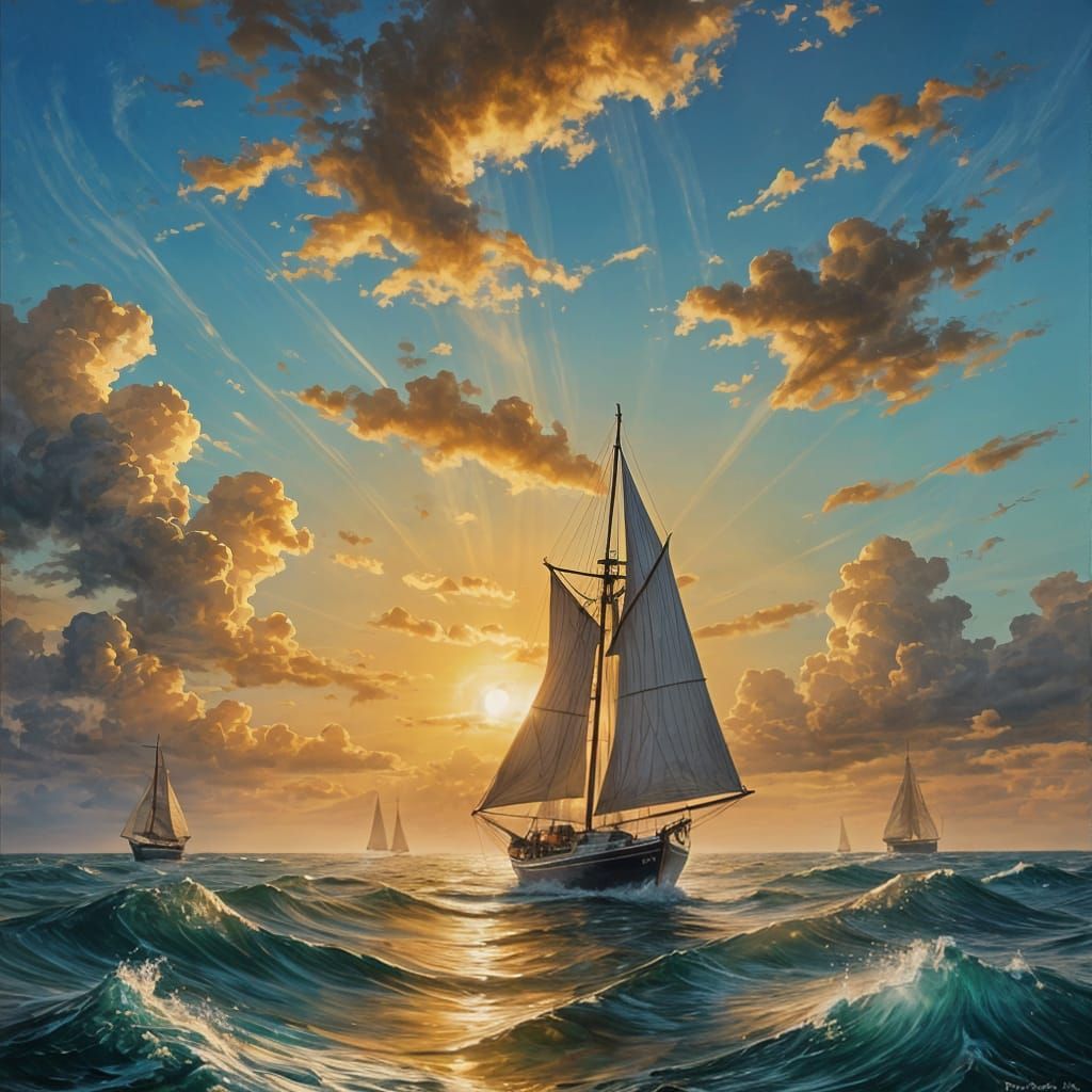 Sunlit Sea: Oil Painting of a Lone Sailor