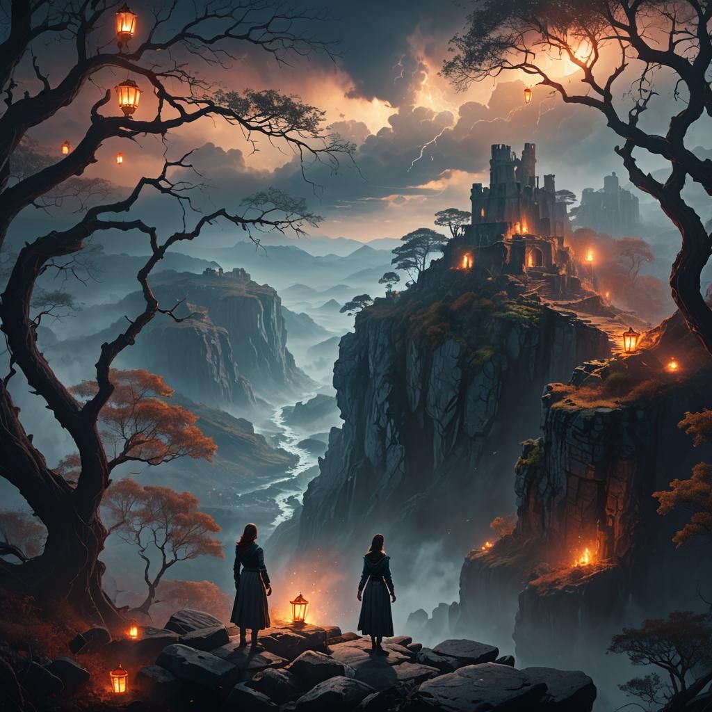 Mystical Cliffside Surprise in Digital Matte Painting