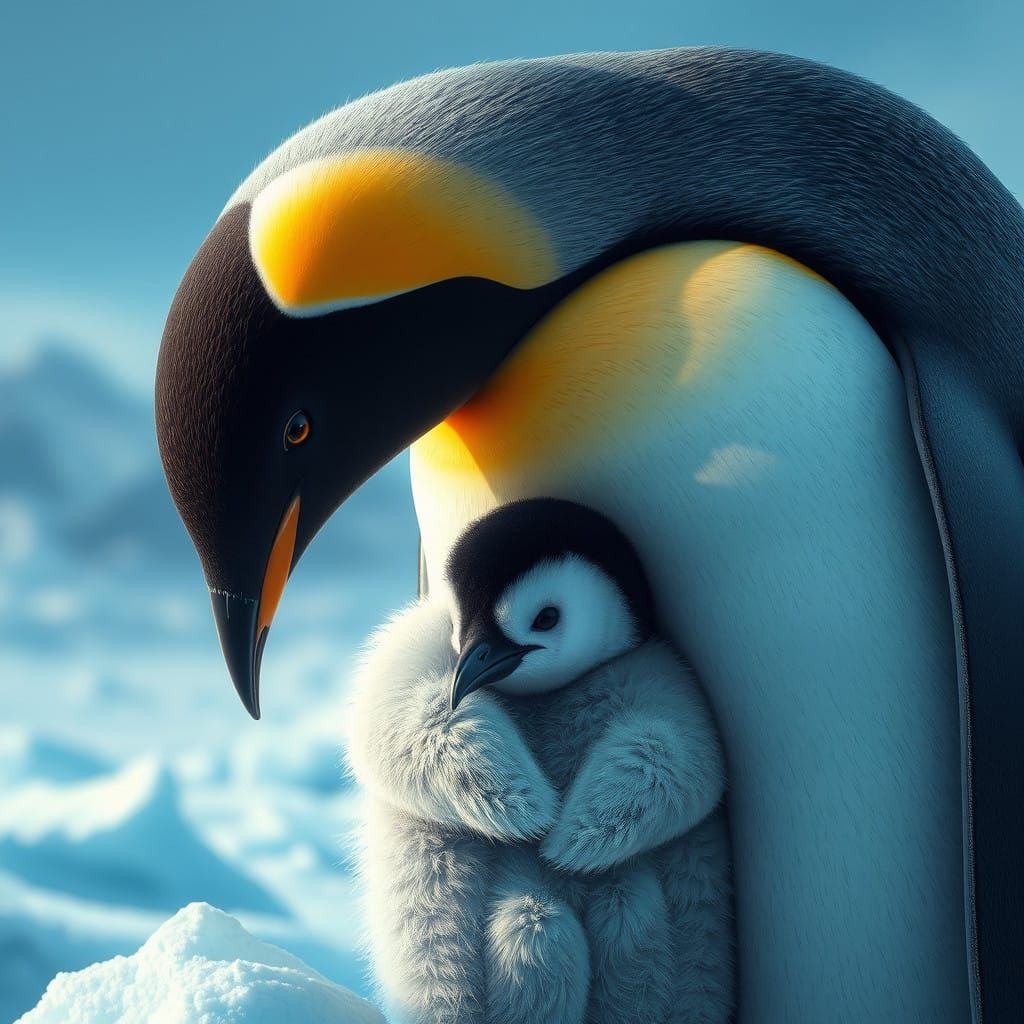 Motherly Emperor Penguin in Breathtaking Antarctic Landscape