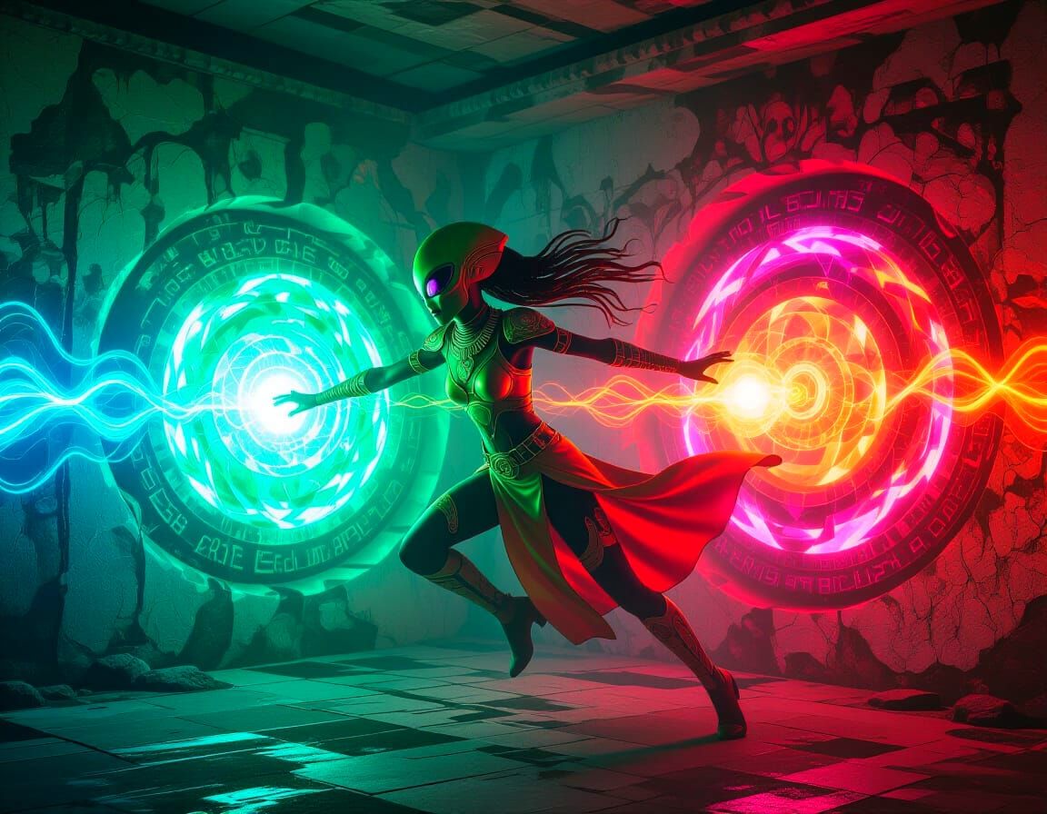 Retro Sci-Fi Alien in Neon Bioart Style