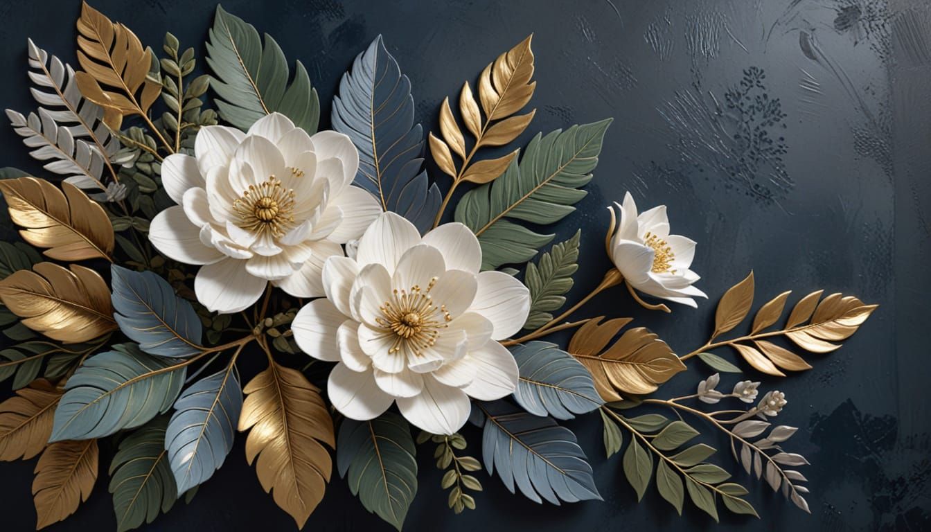 Elegant Floral Arrangement in Relief Sculpture Mixed Media