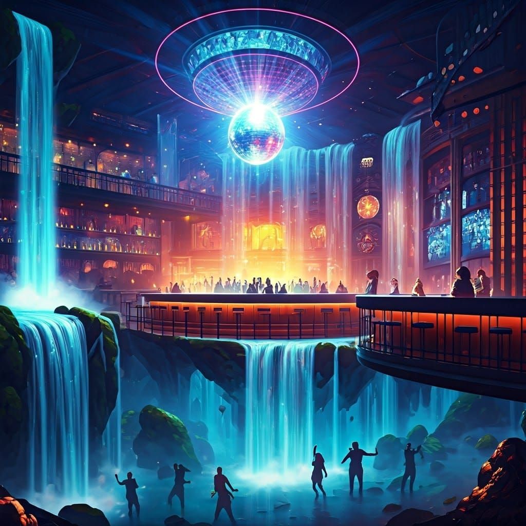 Vibrant Night Club in Cloudy Digital Landscape