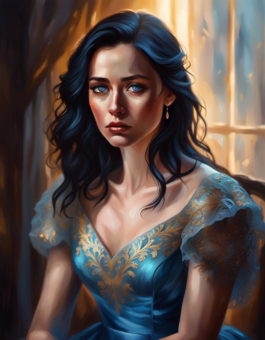 Crying Woman Portrait in Old Master Painting Style