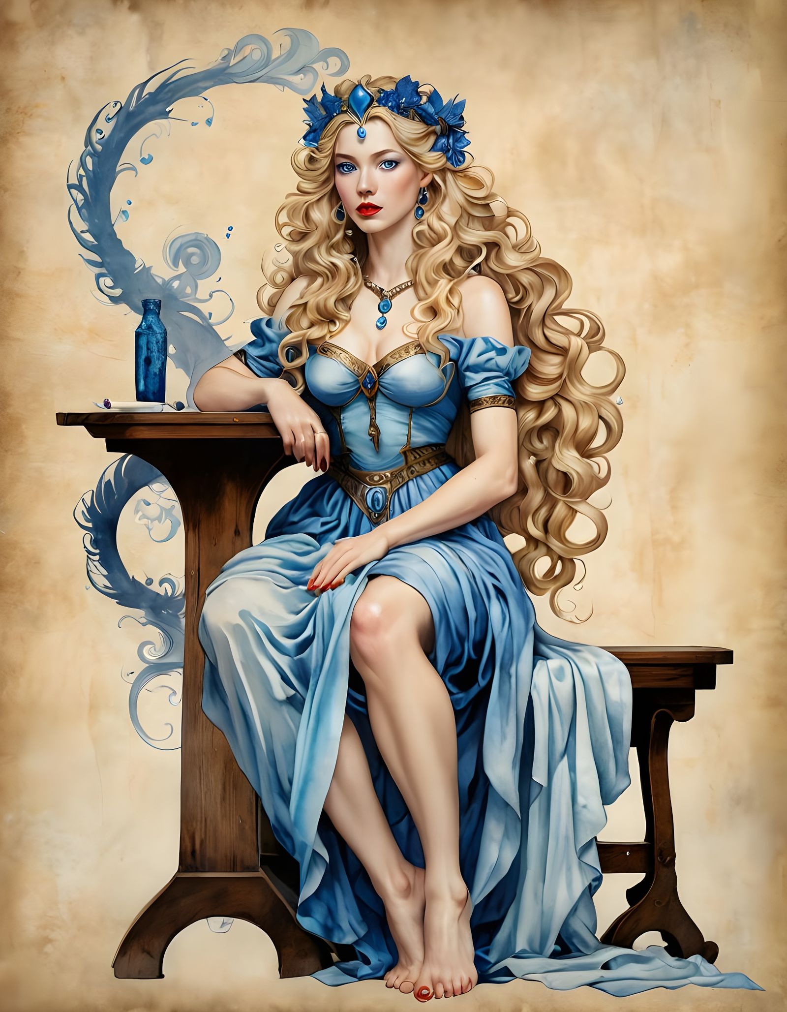 Norse Goddess Gná at Her Desk