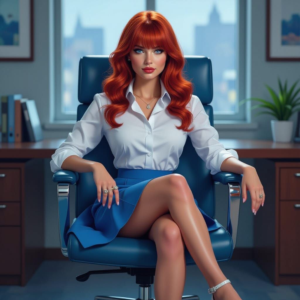 Fantasy Model in Office Chair, Matte Painting