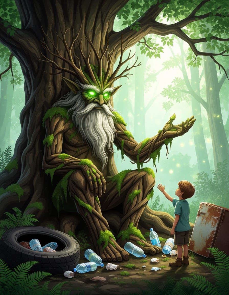 Slavic Forest Spirit Blesses Boy for Cleaning Woods