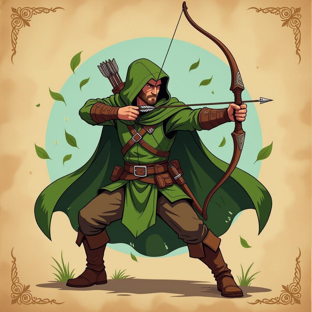 Fantasy Ranger with Bow in Agile Stance, Vibrant Colors