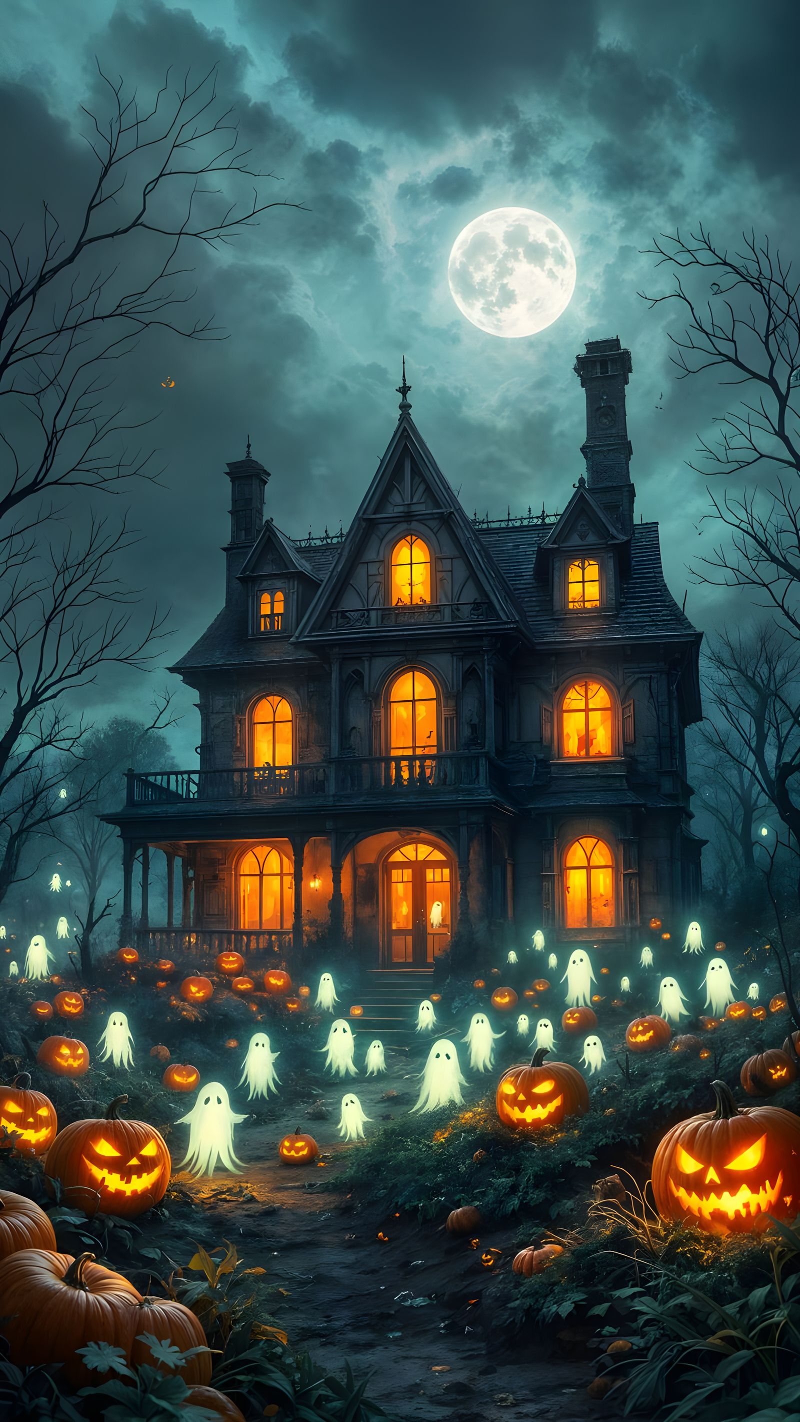 Haunted House with Ghosts as Expressionist Painting