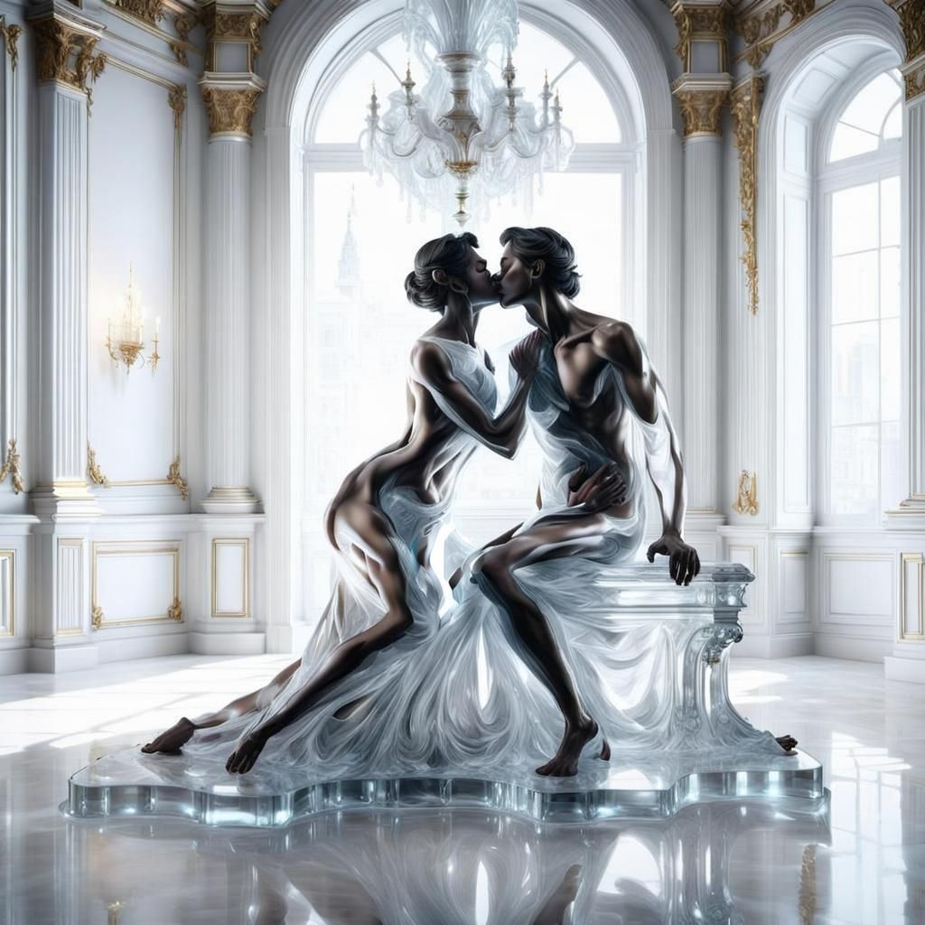 Ice Lovers Kiss in Baroque Setting