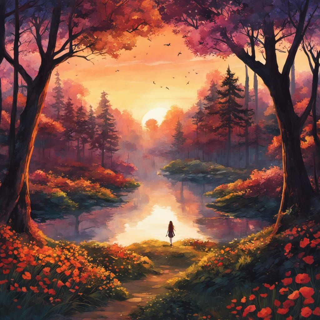 Girl's Face at Sunset: Watercolor Sparkle