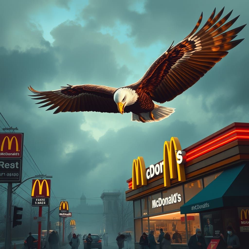 Eagle Soaring Above McDonald's, Wildlife Art