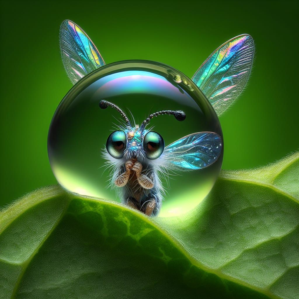 Fairy Trapped in Water Droplet Macro Shot
