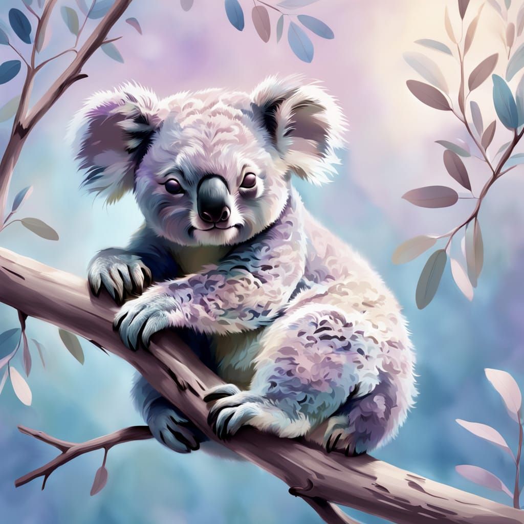 Whimsical Pastel Koala in Cozy Serene Atmosphere