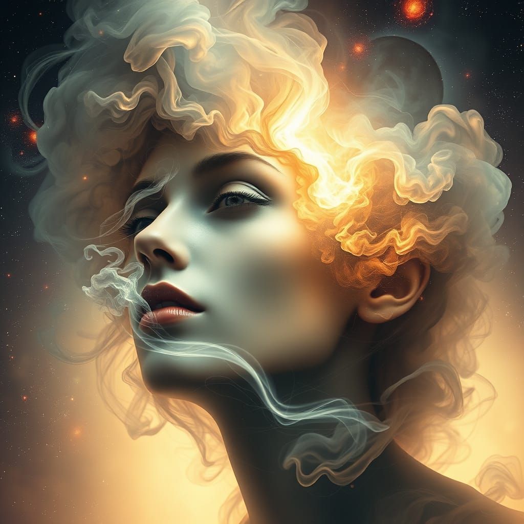 Ethereal Woman's Face Emerges From Cosmic Nebulae