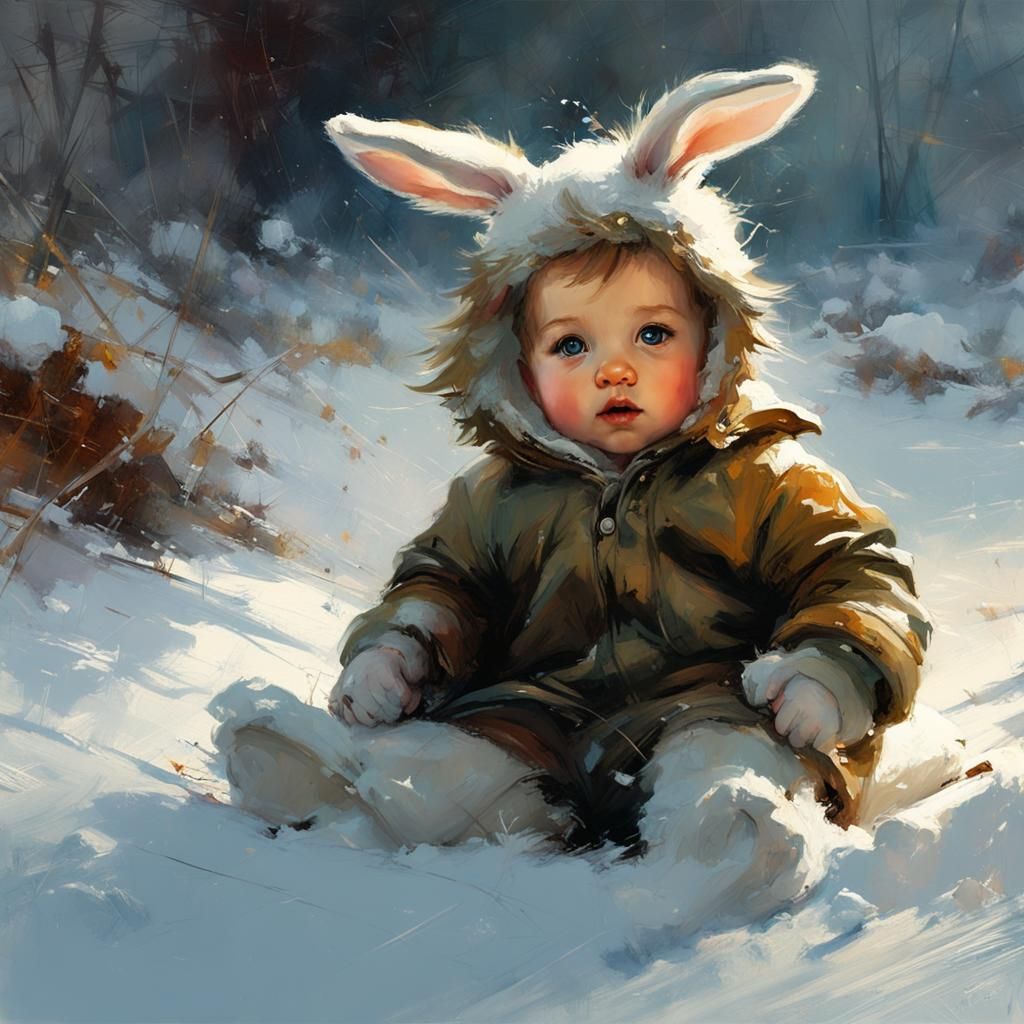 Baby Bunny's Snowy Frolic: A Matte Painting