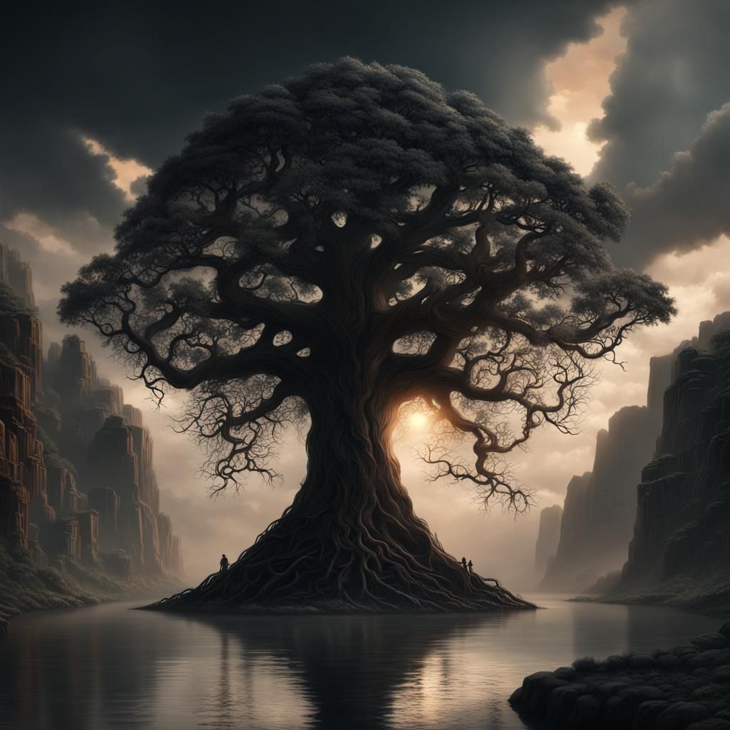 Dramatic Black Tree of Life Digital Painting