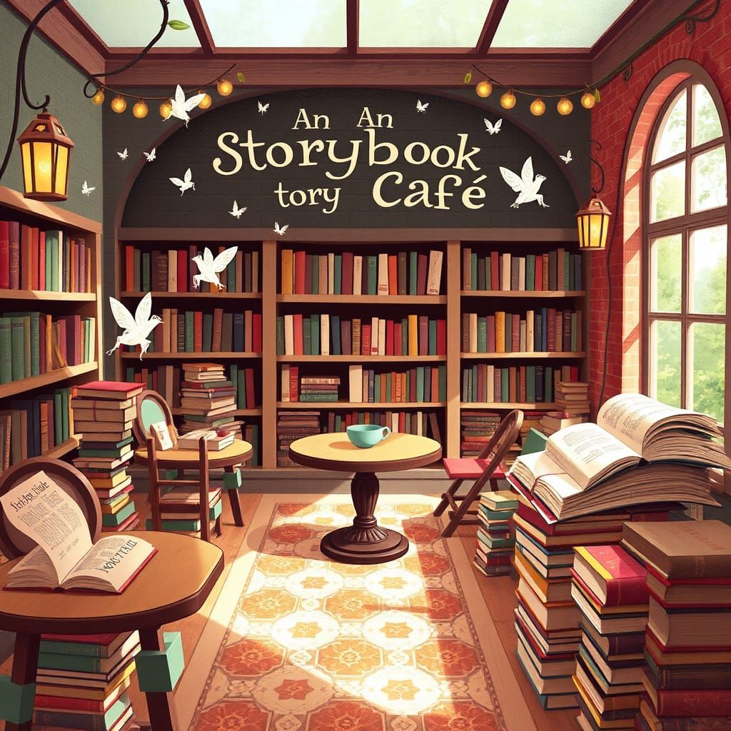 Whimsical Storybook Café in Dreamlike Setting