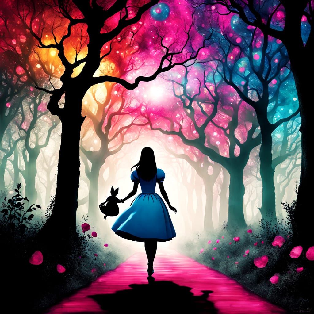 Magical Plus-Sized Alice in Wonderland Scene, in Vibrant Psy...