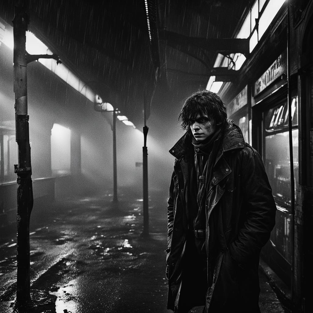 Punk Model in Dystopian Subway Coffee Shop