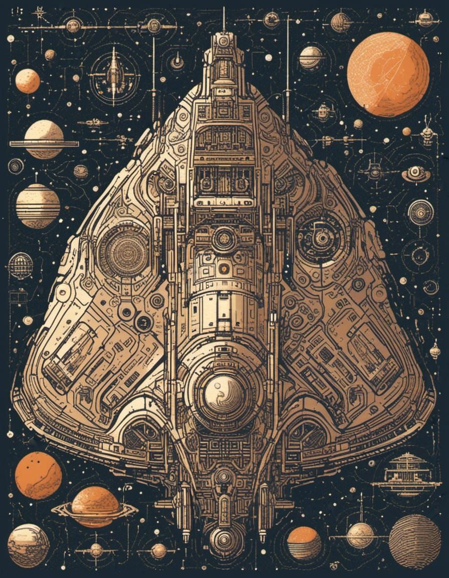 Detailed Pixel Art Spaceship in Nebula Galaxy