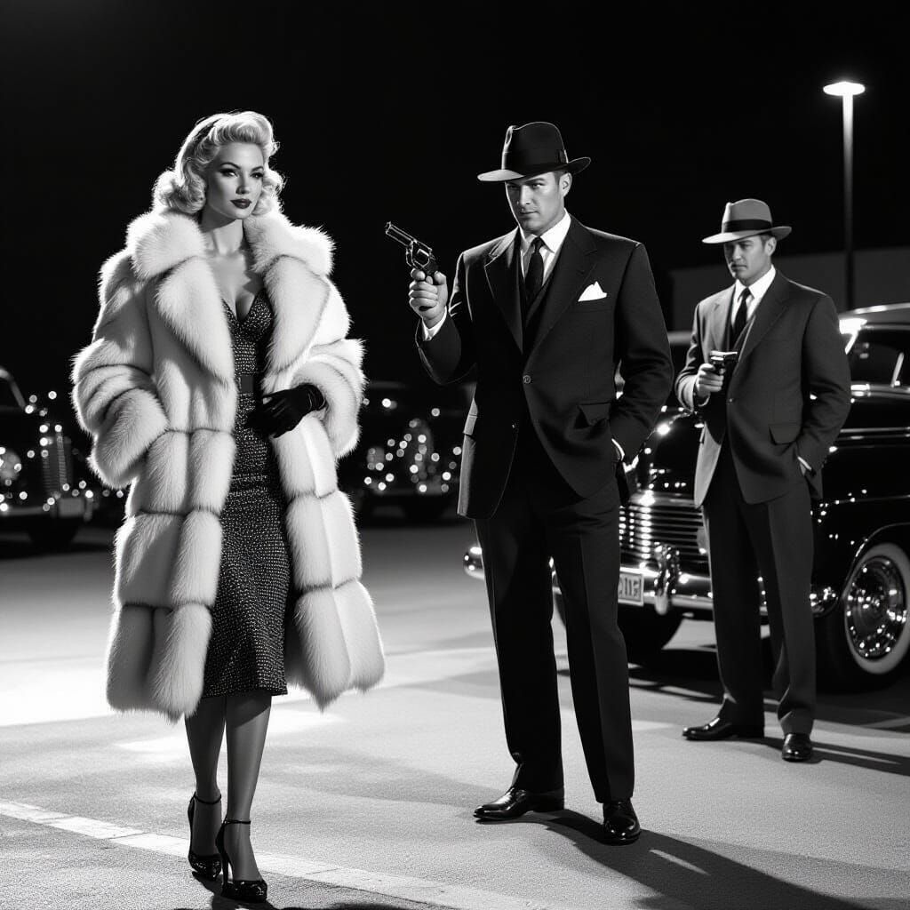 Elegant Woman in Noir Style Film Scene