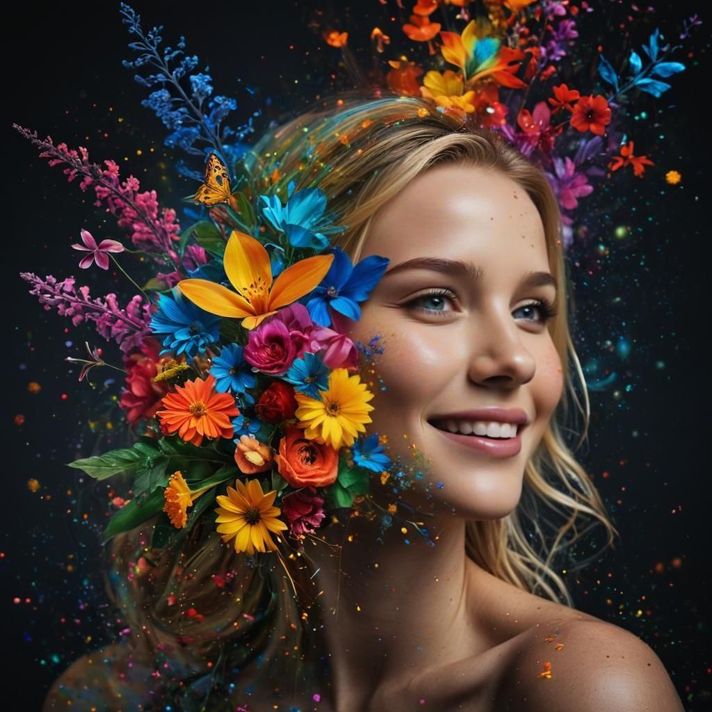 Rainbow Flower Goddess in Double Exposure