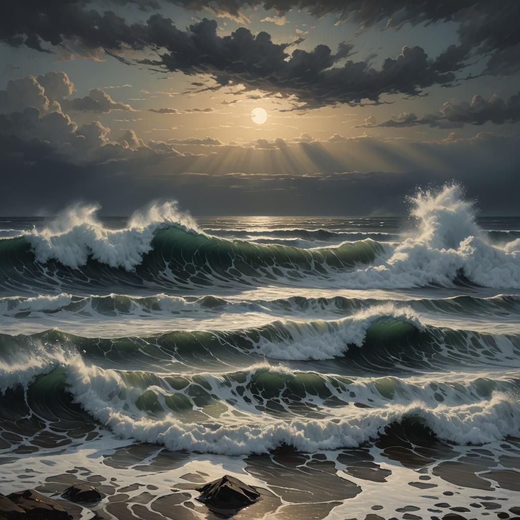 Sinister Ocean Waves Under a Dark Sky