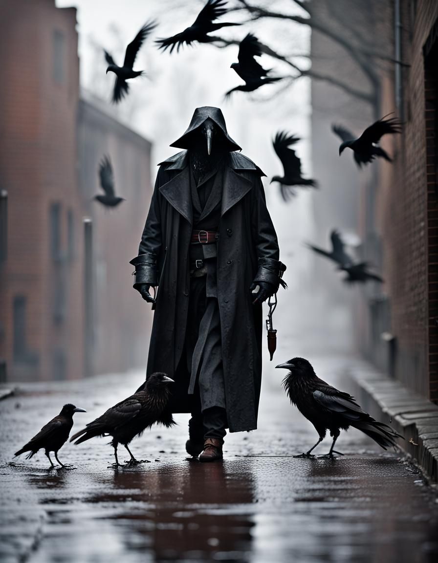 Kenku Alchemist in Foggy Alley: Professional Photography