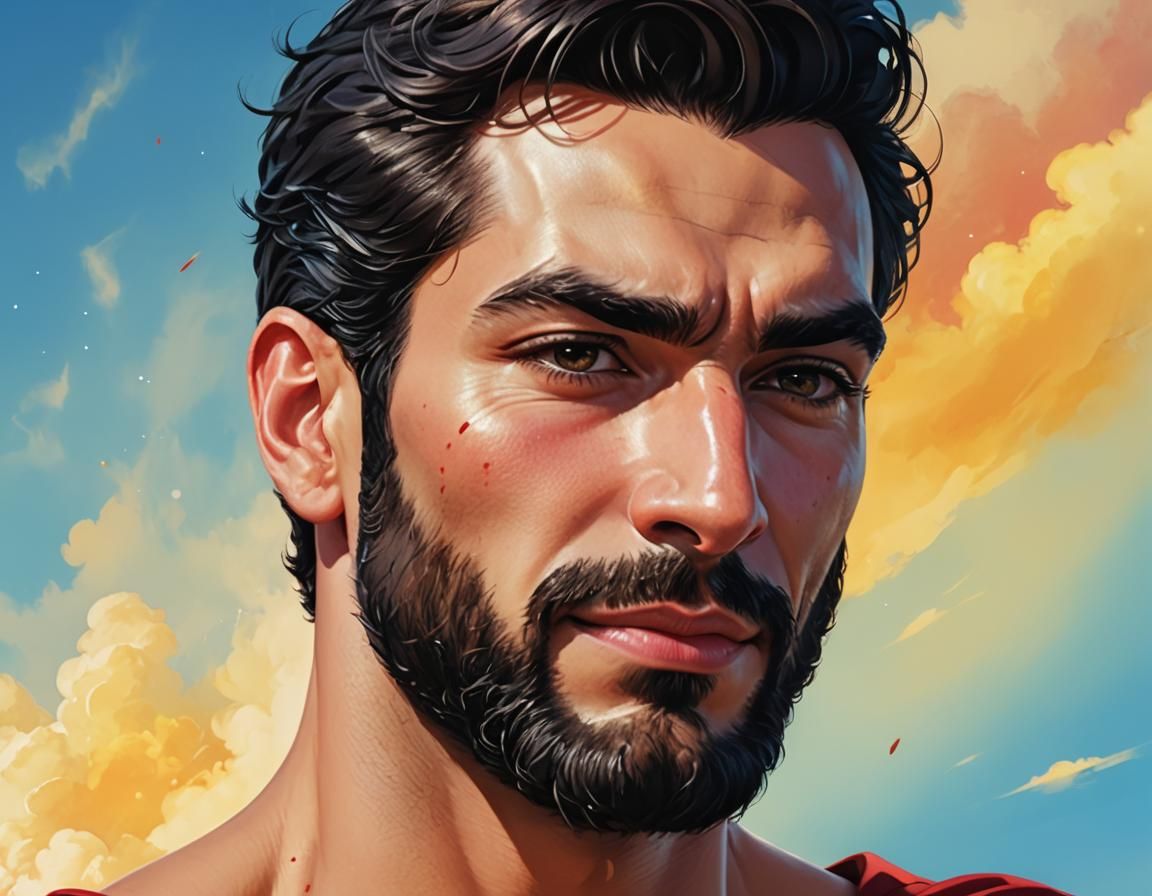 Radiant Superman with Black Beard in Abstract Art