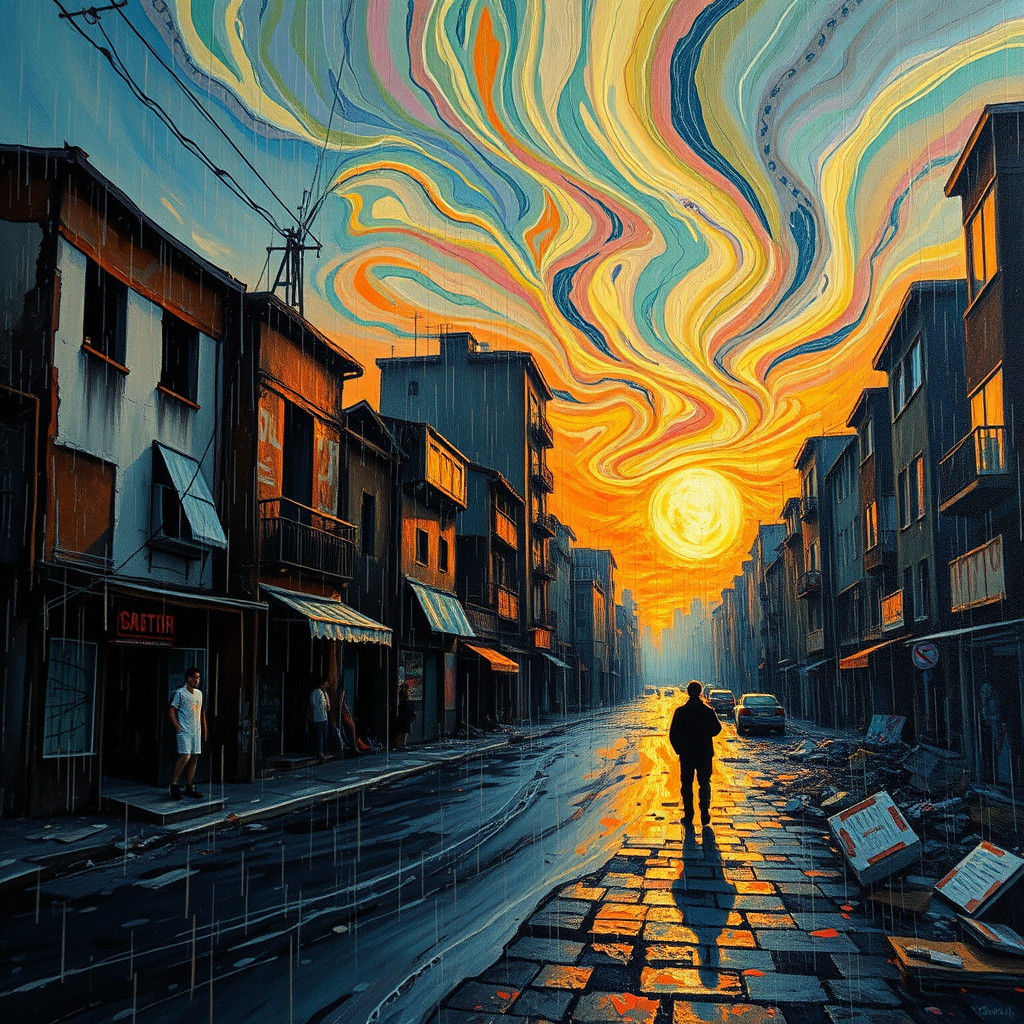 Abstract Urban Street Destroyed After War