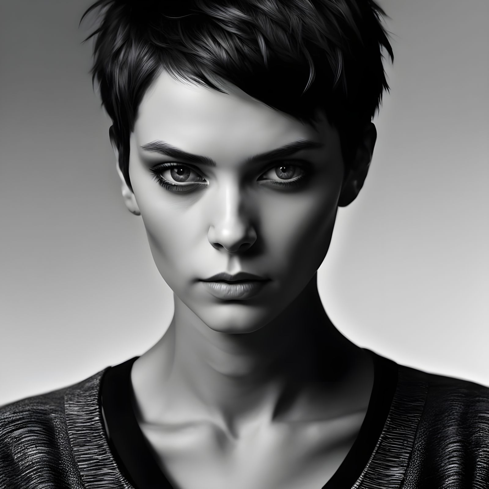 Dramatic B&W Portrait of Woman with Glitch Art Elements