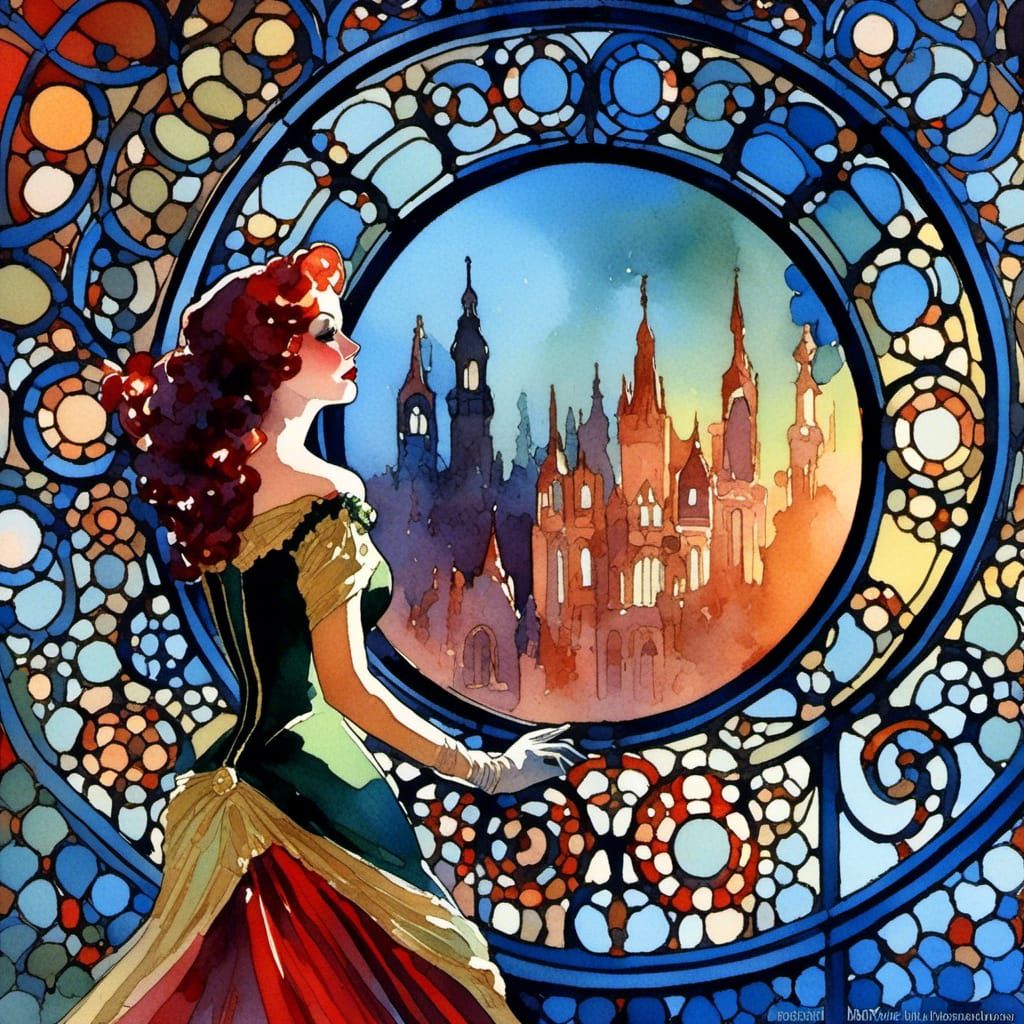 Futuristic Gothic Victorian Vampiress in Watercolor Style