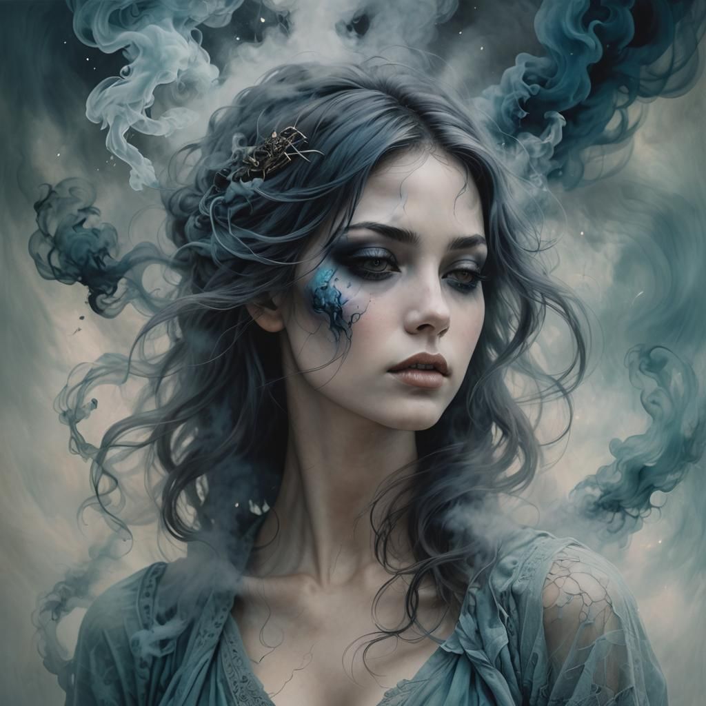 Ethereal Woman Formed of Smoke and Mist