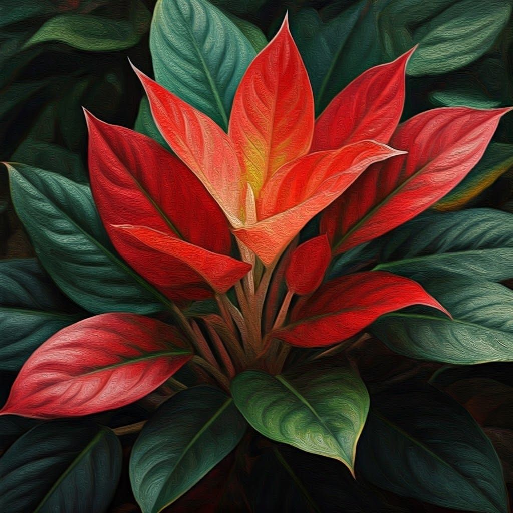 Aglaonema in Impressionistic Impasto Style