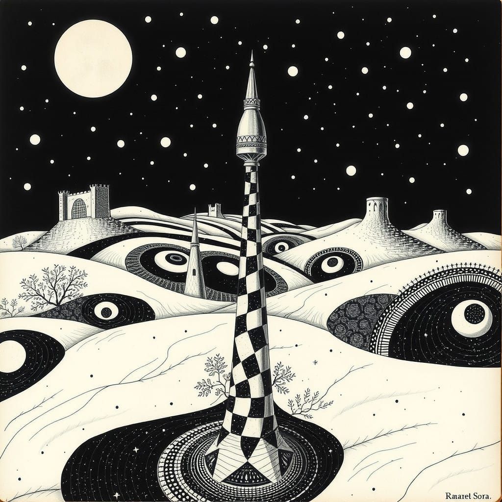 Ethereal Italian Portrait in the Style of Piero Fornasetti