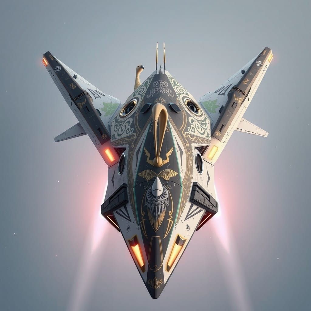 Ancient Futuristic Dystopian Cyberpunk Spaceship in Hyper-Re...