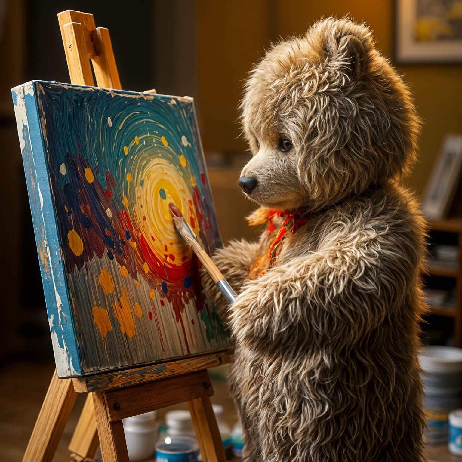 Teddy Bear's Impressionist Masterpiece in Golden Light