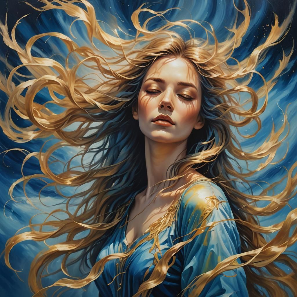 Wind Personified in Surreal Duochrome Oil Painting