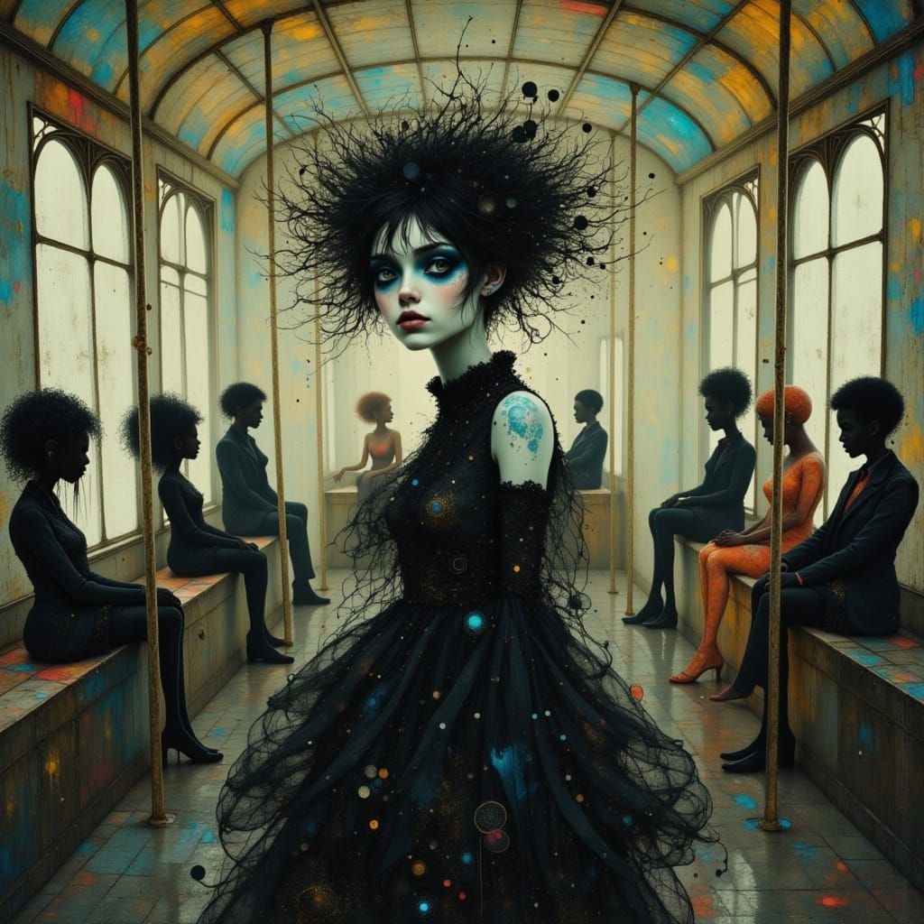 Whimsical Train Scene in Burton-esque Style