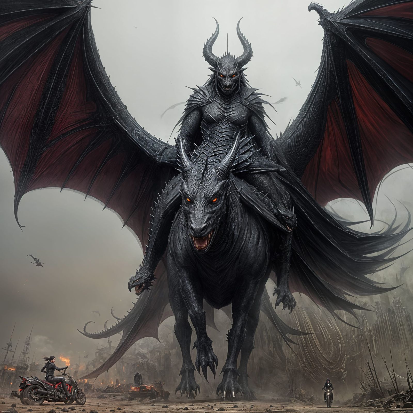 Riding a Dark and Ominous Black Dragon in a Gothic Style