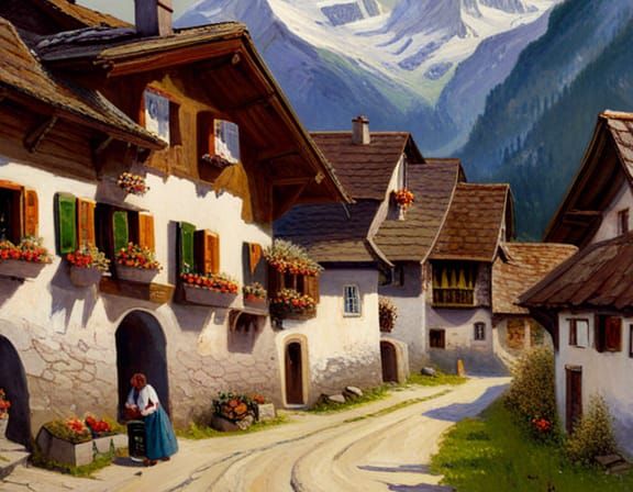 A traditional Swiss village in the Alps