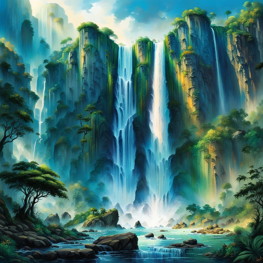 Majestic Mozambique Falls in High-Fantasy Style
