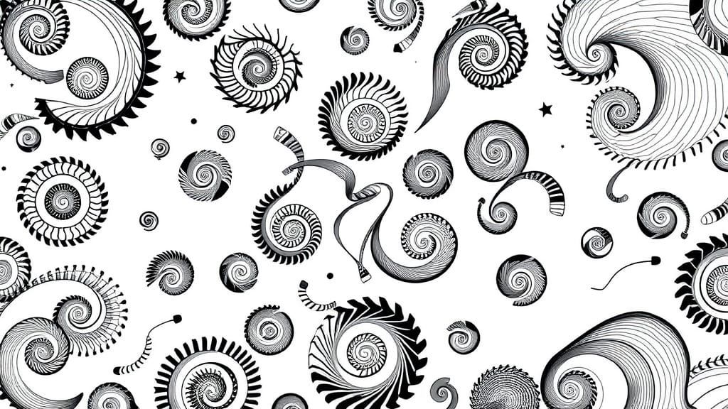 Intricate Black and White Spiraling Helical Pattern