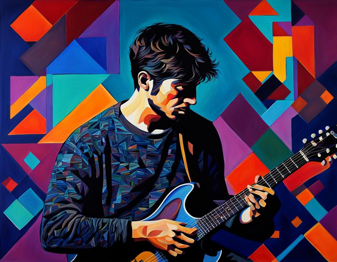 Abstract Geometric Guitarist in Dark Colors