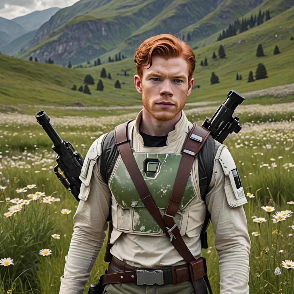 Redhead Man in Star Wars Meadow with X-Wings