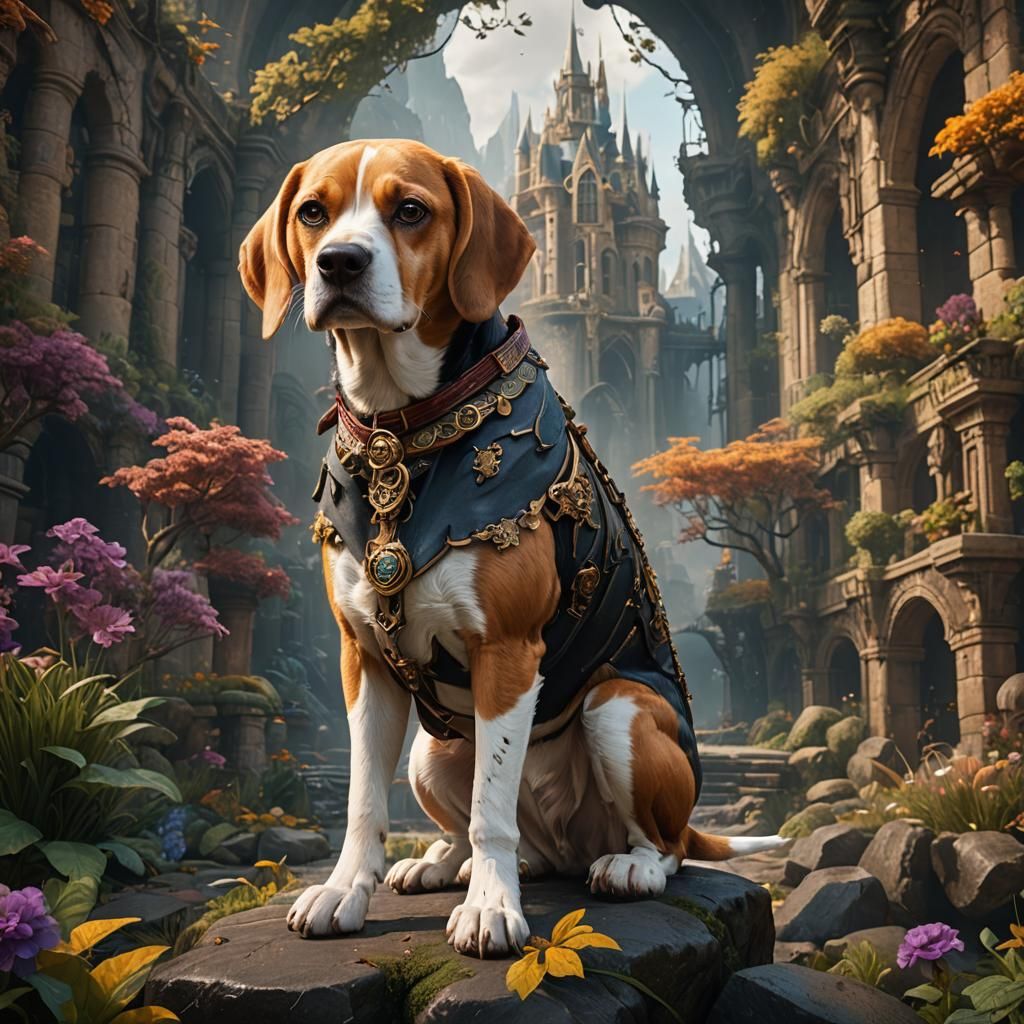 Buff Beagle in Detailed Matte Painting Style