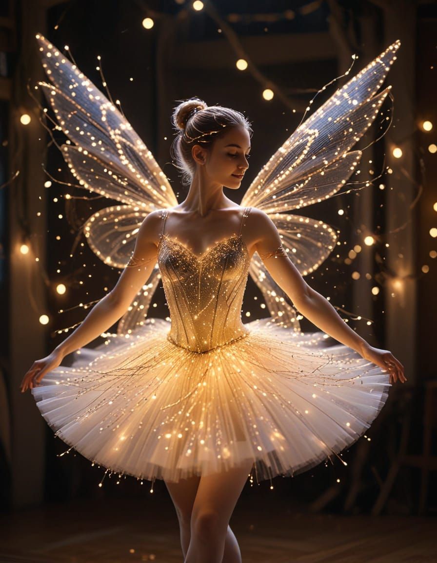 Ballerina Made of Fairy Lights in Golden Hour